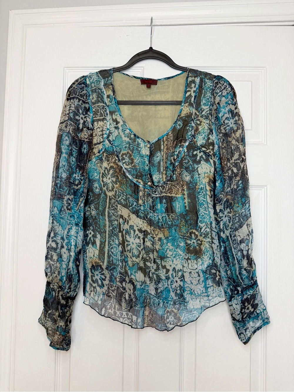 Kenzo Paris Size 36 • Blue Peasant Boho Long Sleeve Y2K Blouse Top.